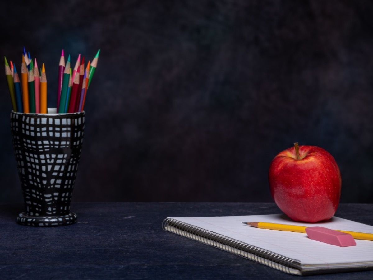 Back to school iconic apple on a desk